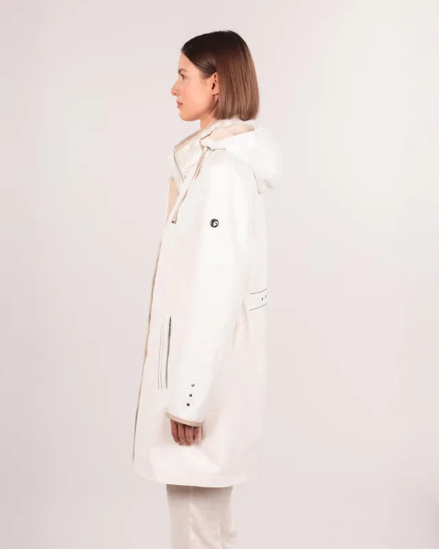 Parkamantel feminin mit Lurex-Paspel Soft-Peach - Damenmantel in Weiß